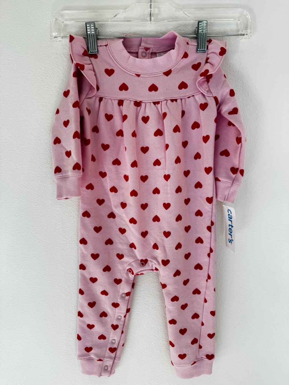 NWT Carter's Pink Sleeper Onesie with Red Heart Print- 18 month